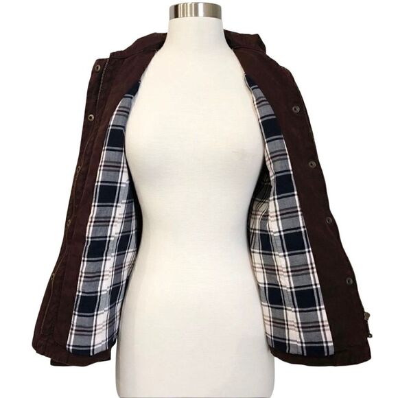 Talbots Brown Utility Military Jacket Women Petite Small Cotton Blend Plaid Line - Picture 7 of 8